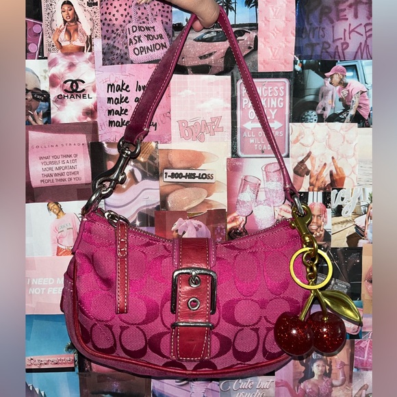 Sold RARE* Vintage Y2k Pink Coach Demi Hampton Monogram Buckle Flap Shoulder Bag - Picture 2 of 7